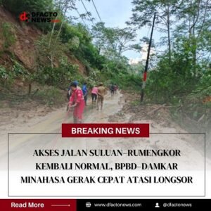 Akses Jalan Suluan–Rumengkor Kembali Normal, Bpbd–Damkar Minahasa Gerak Cepat Atasi Longsor