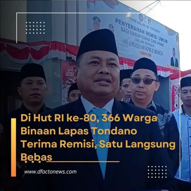 
					Di Hut RI ke-80, 366 Warga Binaan Lapas Tondano Terima Remisi, Satu Langsung Bebas