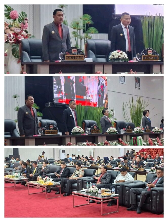 
					Bupati Minahasa Tenggara Ronald Kandoli dan Wabup Fredy Tuda Mendengarkan Pidato Kenegaraan Presiden RI Dalam Rapat Paripurna DPRD
