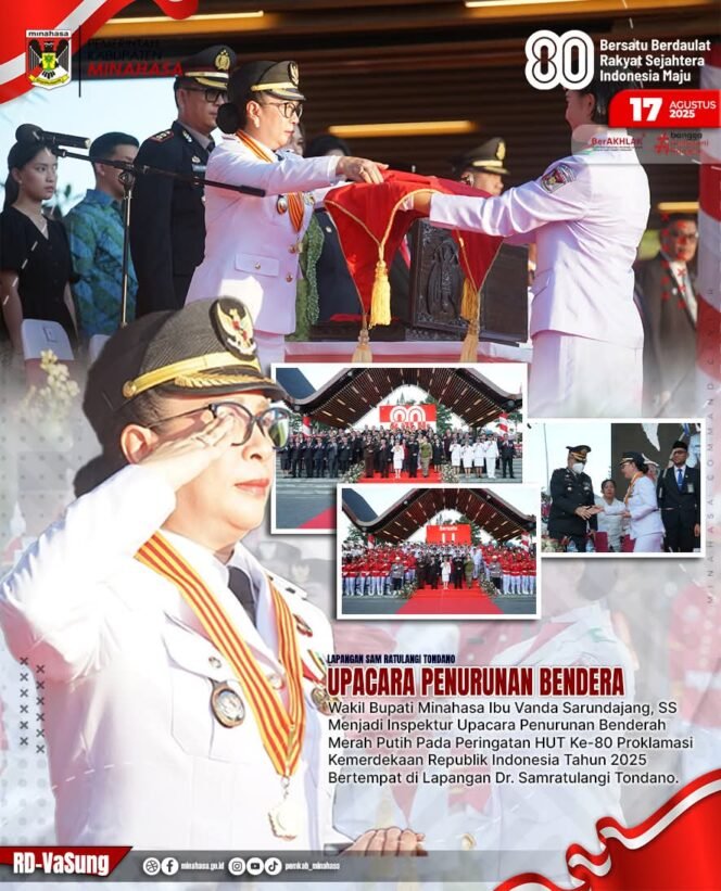 
					Wakil Bupati Minahasa Pimpin Upacara Penurunan Bendera Merah Putih HUT ke-80 RI
