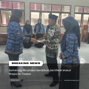 Kemenag Minahasa Serahkan Sertifikat Wakaf Masjid At-Taqwa