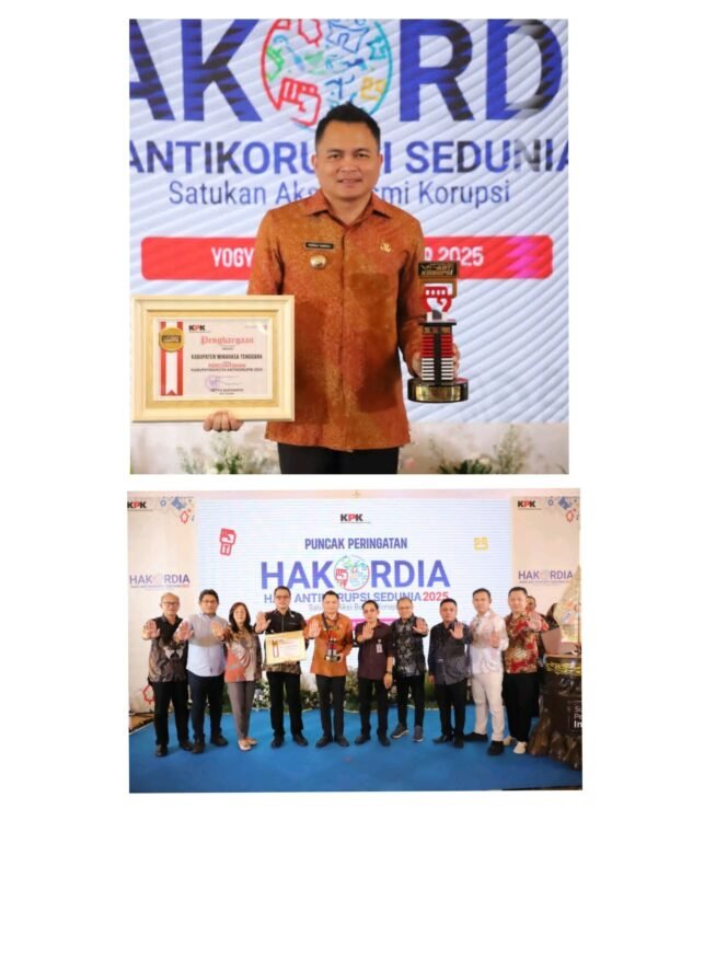 
					Bupati Ronald Kandoli Terima Penghargaan: Minahasa Tenggara Jadi Percontohan Anti Korupsi Terbaik se-Indonesia Tahun 2025