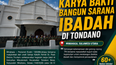 Karya Bakti di Watulambot Jadi Bukti Nyata Sinergi Kodim 1302/Minahasa, Yonif TP 916/Bara Sakti dan Masyarakat dalam Membangun Daerah